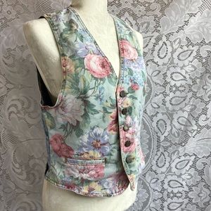 Vintage 80’s acid wash flower vest